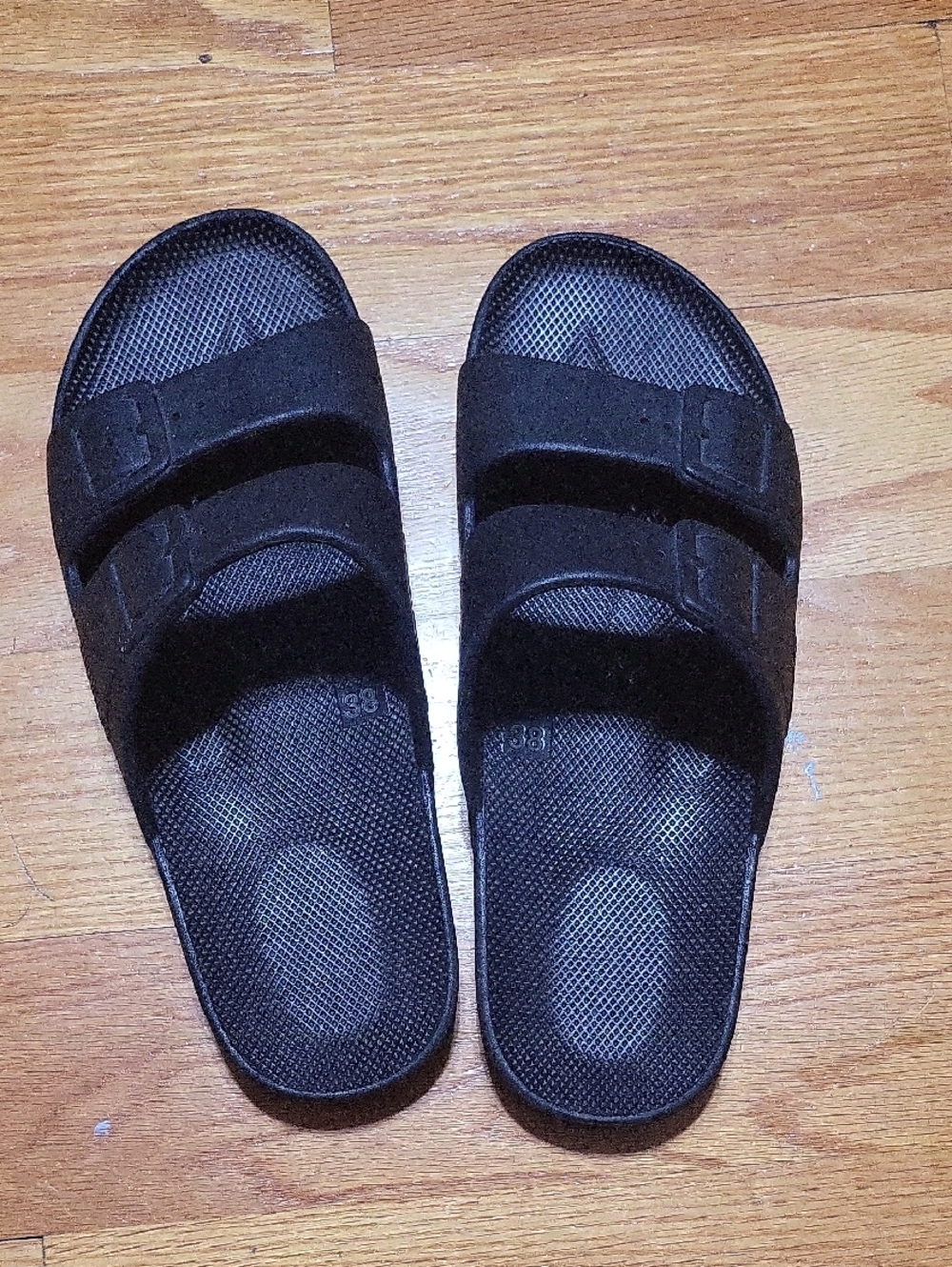 Black Double Strap Slide Sandals